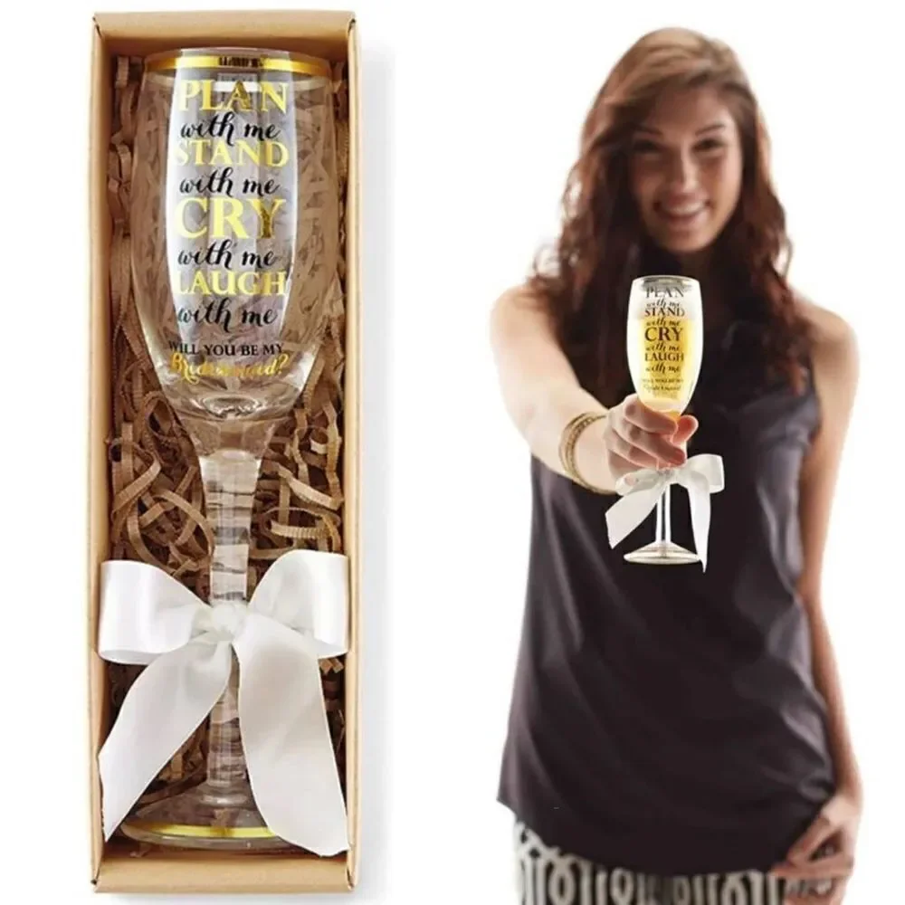 New in Gift Box Mud Pie Plan with Me Champagne Glass, Gold Bridesmaid Wine glass